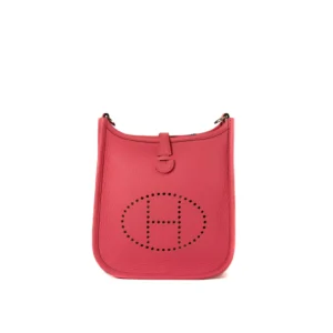 Hermès Evelyne 16 de cuero Taurillon Clemence color Rose Azalée con herrajes de paladio – bolso bandolera mini rosa elegante