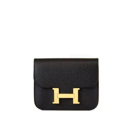 Hermès Constance Slim Wallet Epsom black leather with gold hardware – elegant luxury wallet with H clasp