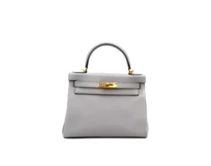 Hermès Kelly 28 Retourne in Bleu Pale Clemence leather with gold hardware – elegant pastel blue luxury handbag - front