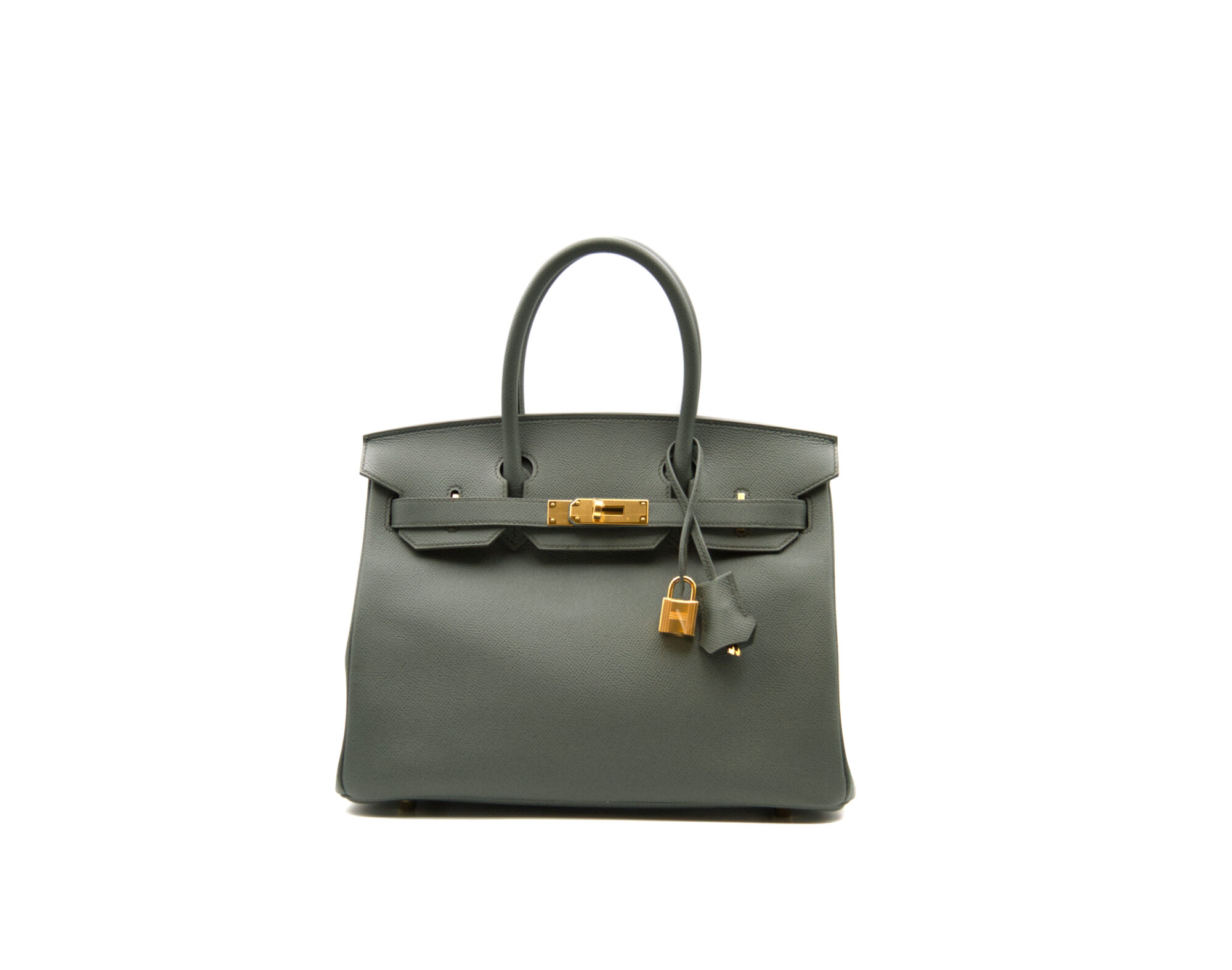 Hermès Birkin 30 Epsom Vert Amande con herrajes dorados – bolso de lujo estructurado en verde salvia