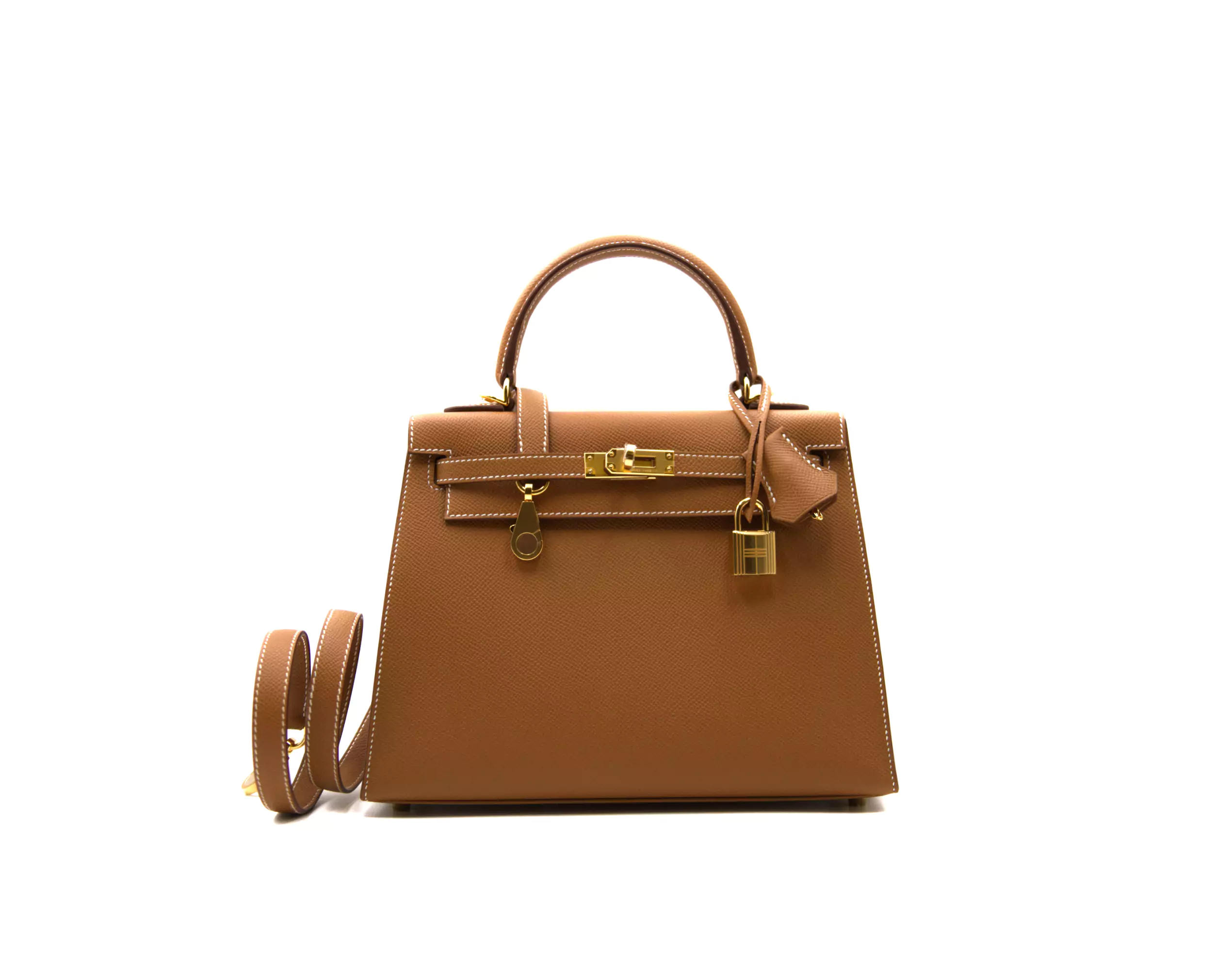 Hermès Kelly 25 Sellier Epsom Gold mit goldener Hardware – strukturierte Luxustasche