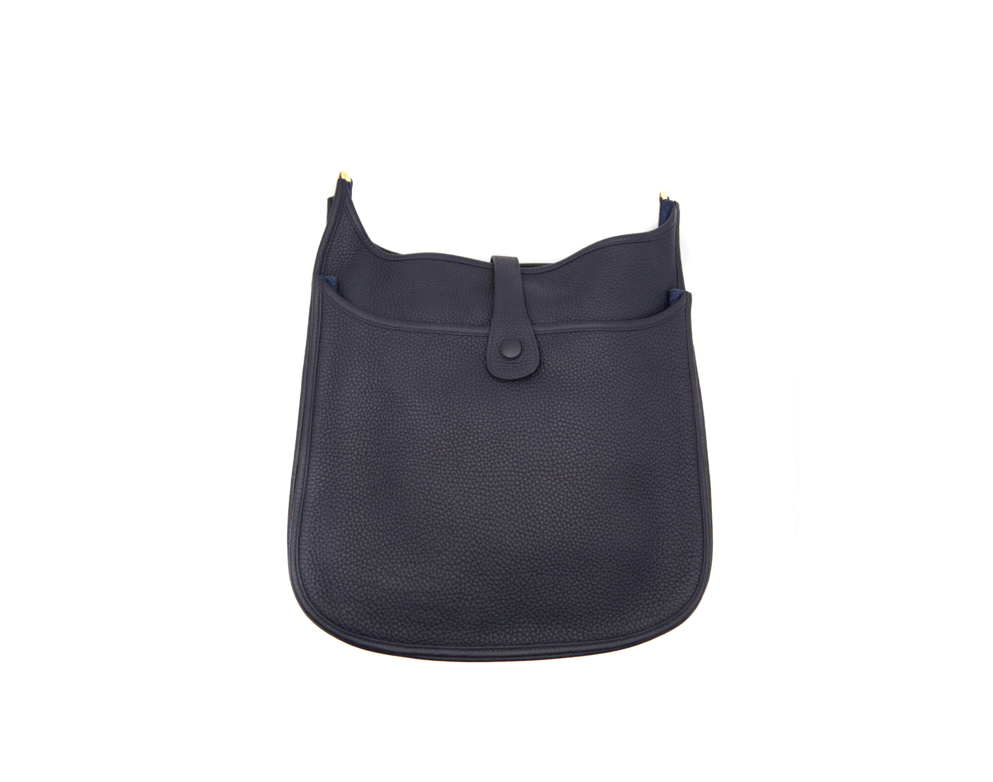 Hermès Evelyne III 33 Bleu Nuit de cuero Clémence con herrajes dorados – bolso bandolera de lujo en azul oscuro - back