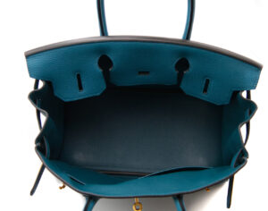 Hermès Birkin 30 Togo Blue de Galice mit goldener Hardware – seltene Luxustasche in elegantem Blau - inside
