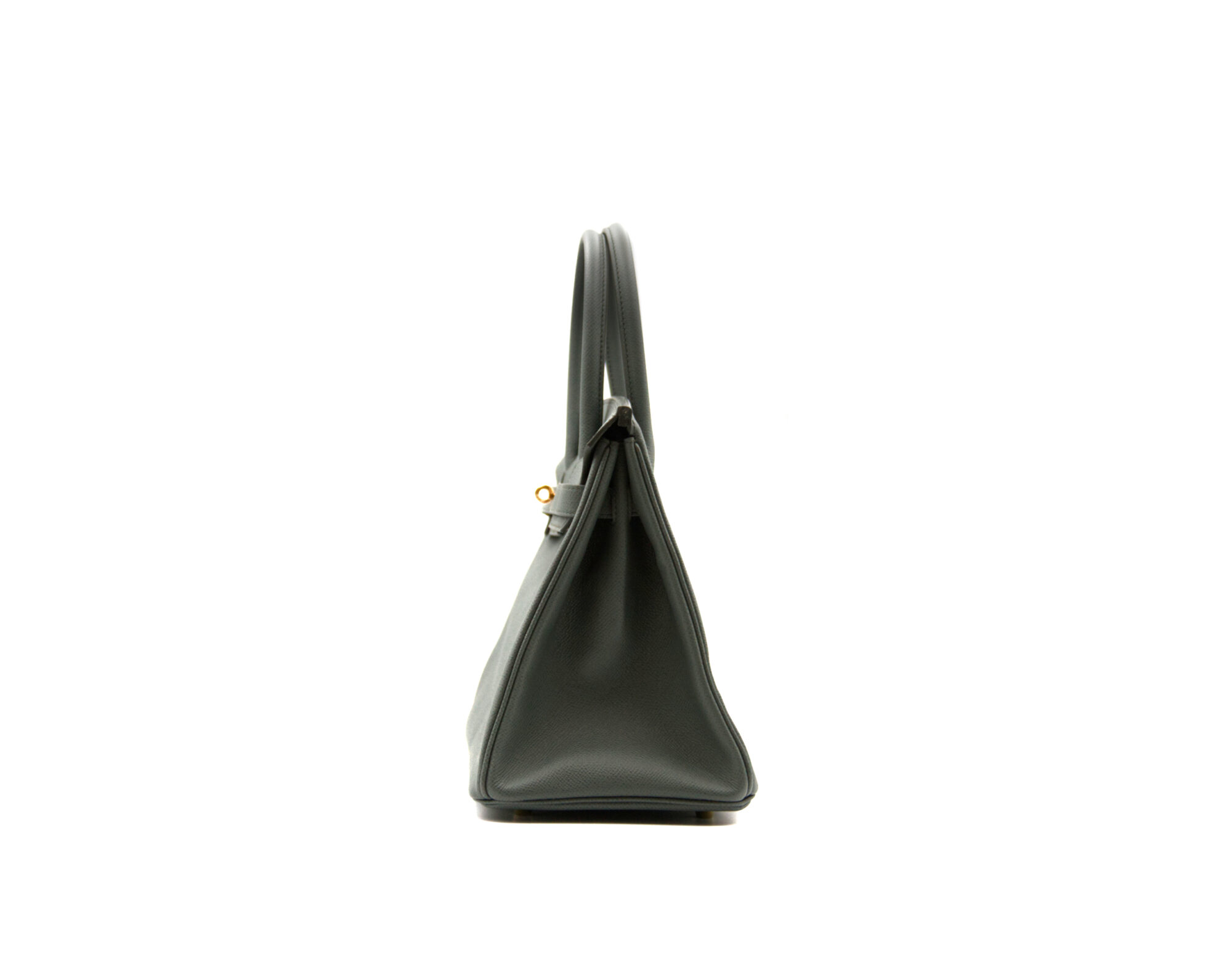 Hermès Birkin 30 Epsom Vert Amande con herrajes dorados – bolso de lujo estructurado en verde salvia - side