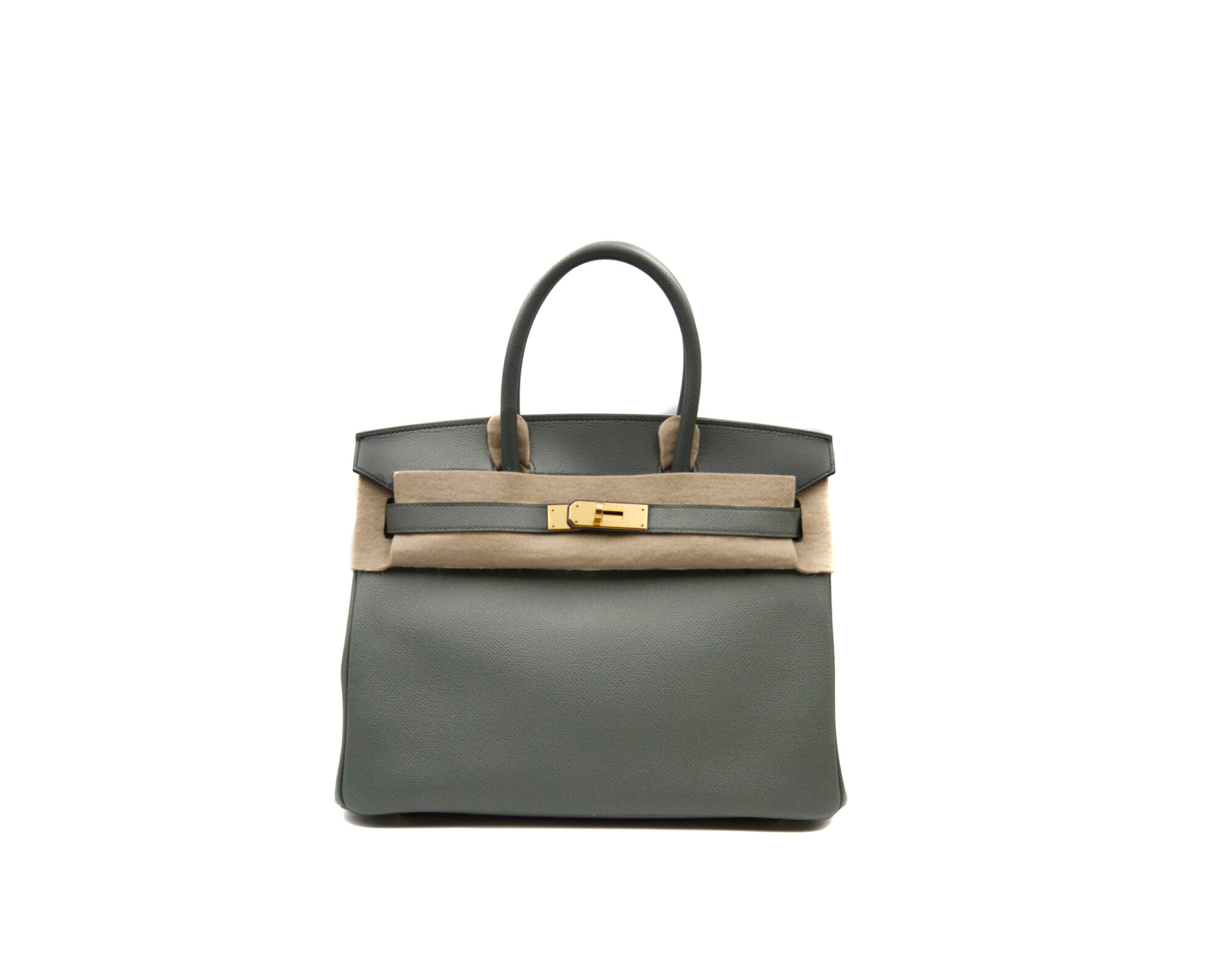Hermès Birkin 30 Epsom Vert Amande con herrajes dorados – bolso de lujo estructurado en verde salvia - filz