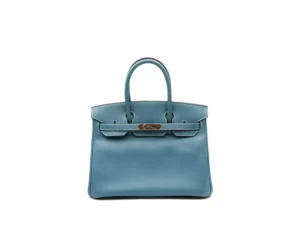 Hermès Birkin 30 Epsom Blue Jean mit Palladium-Hardware – ikonische strukturierte Luxustasche in Himmelblau - front
