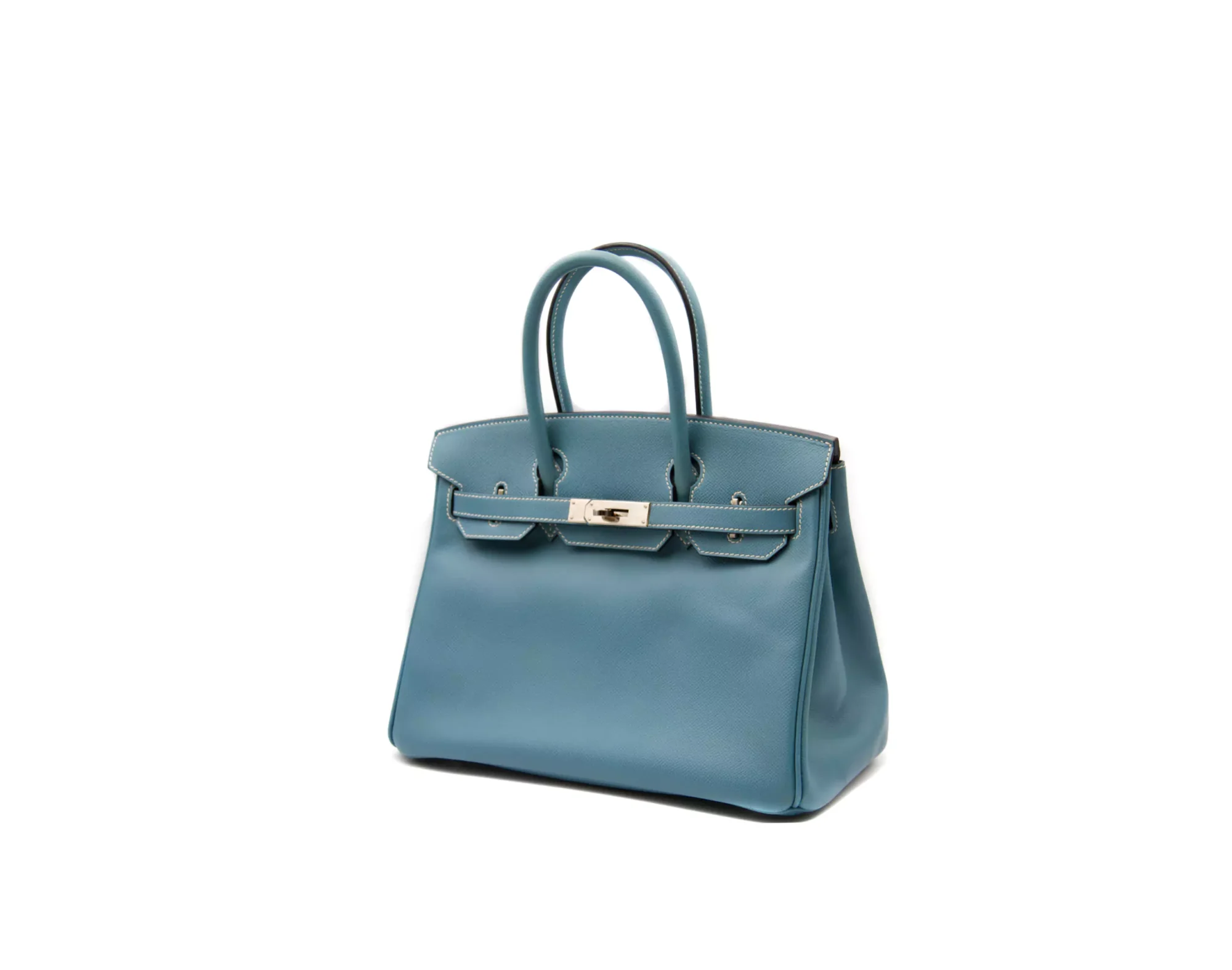 Hermès Birkin 30 Epsom Blue Jean mit Palladium-Hardware – ikonische strukturierte Luxustasche in Himmelblau - profile