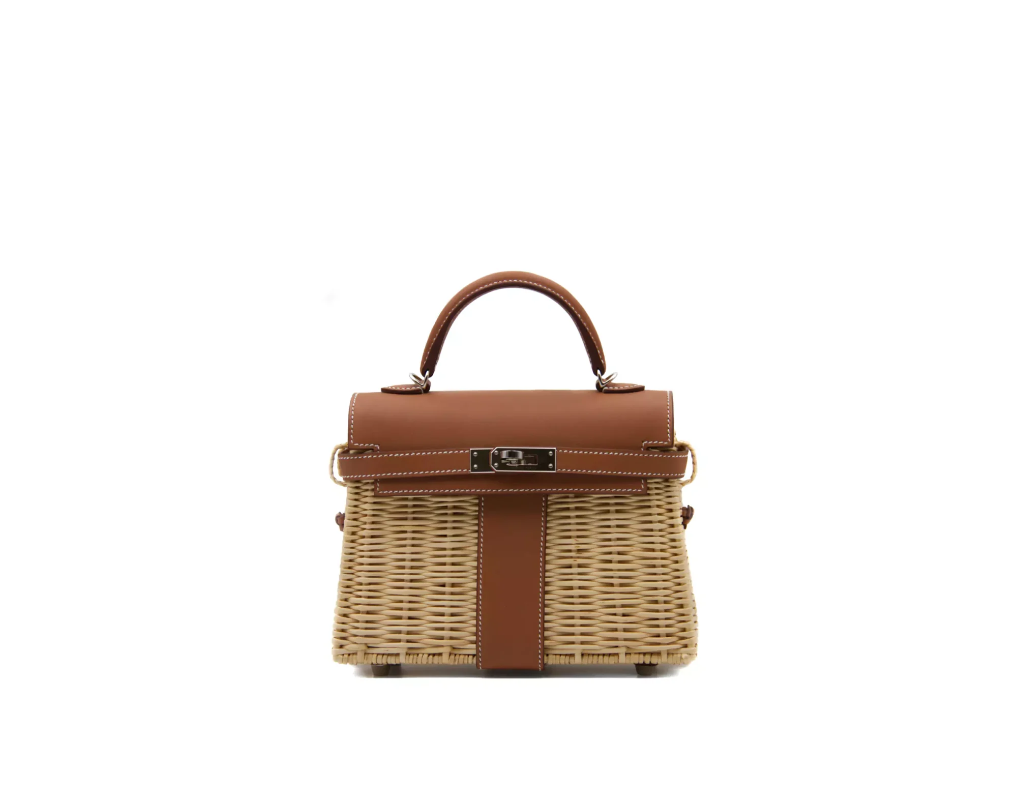 Hermès Mini Picnic Kelly 20 en cuero Swift color Gold y mimbre con herrajes de paladio – bolso de colección exclusivo