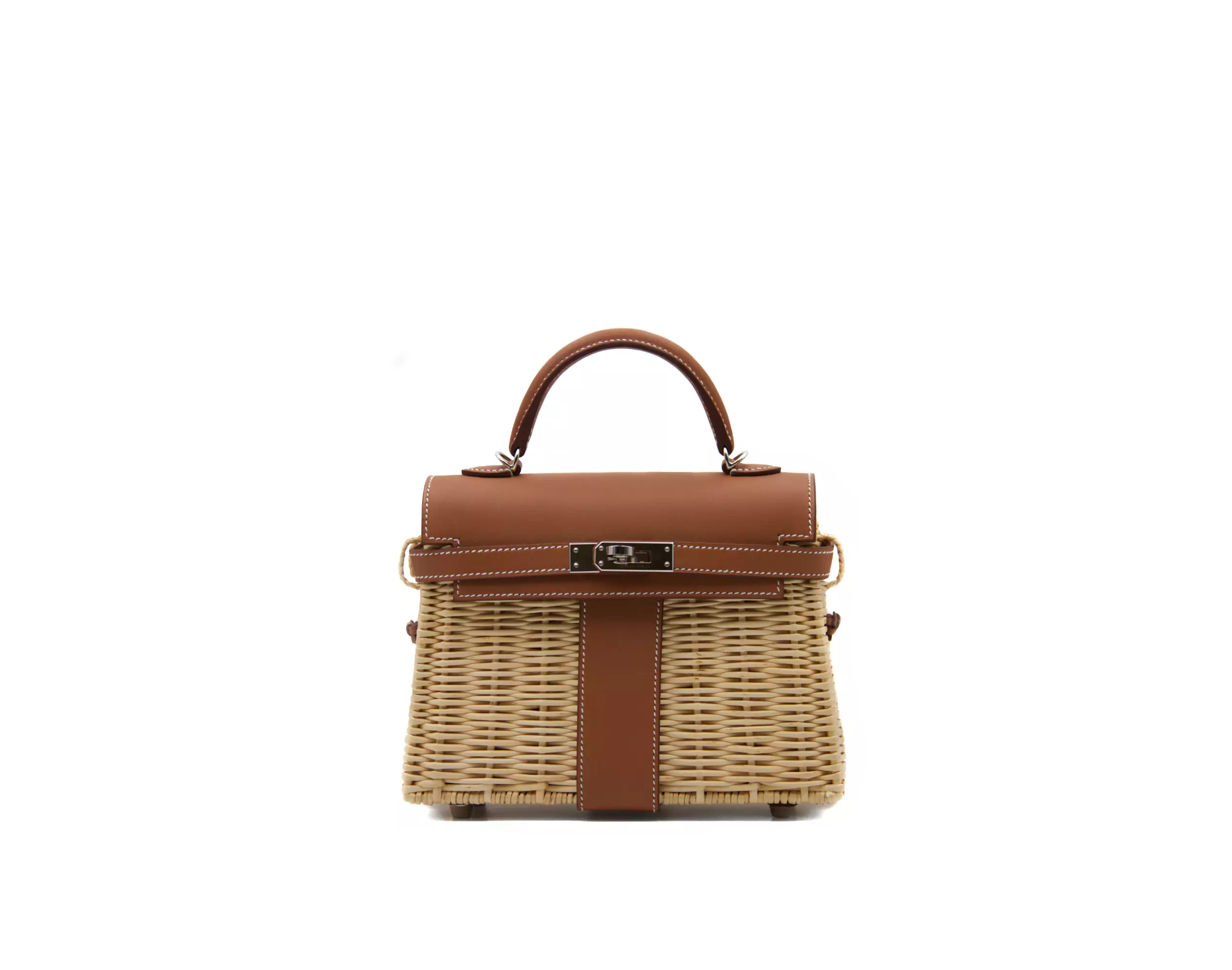 Hermès Mini Picnic Kelly 20 in Gold Swift-Leder und Korbgeflecht mit Palladium-Hardware – seltene Sammlertasche
