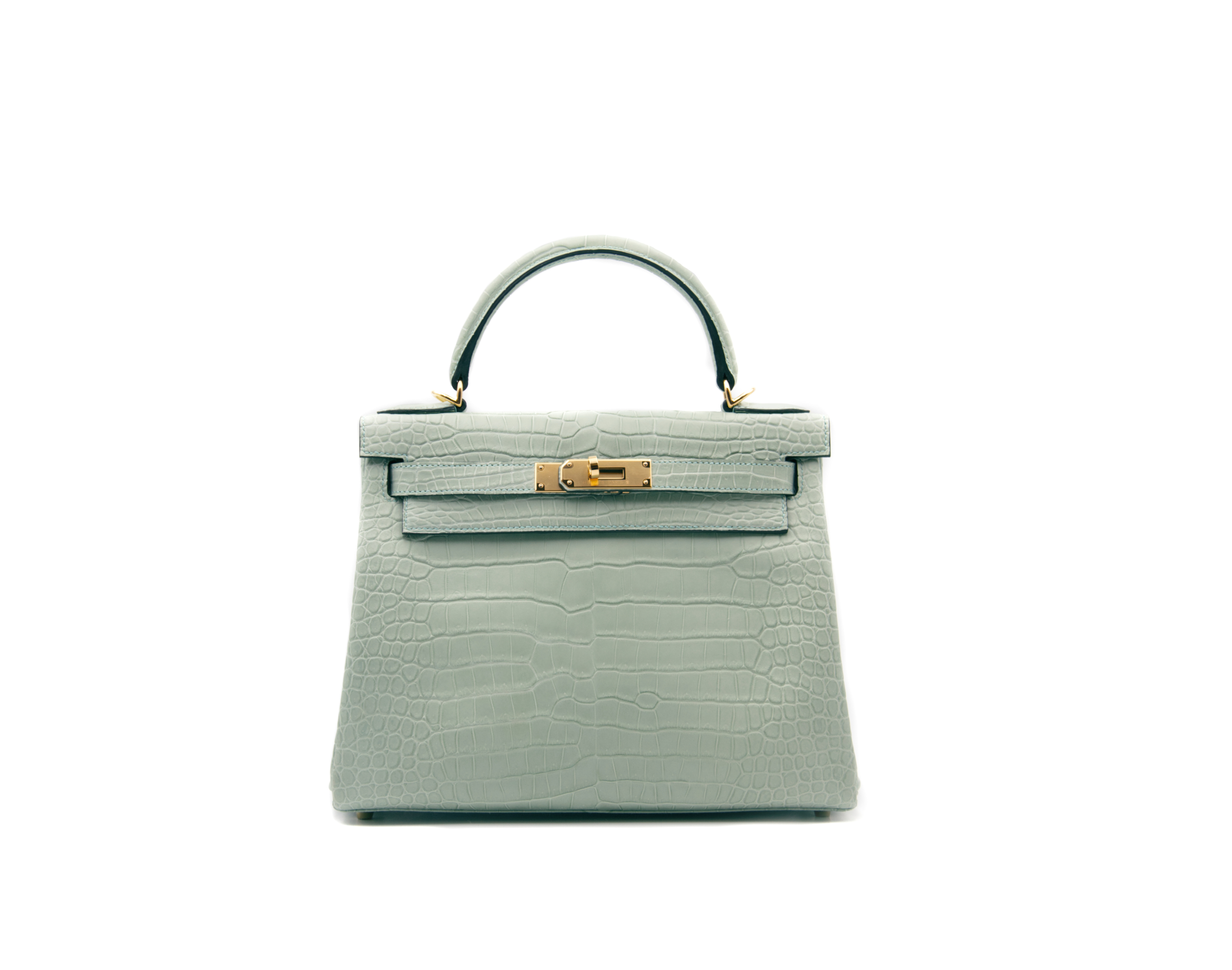Hermès Kelly 28 Krokodil Porosus Vert d’Eau mit goldener Hardware – seltene Luxustasche in Aquagrün