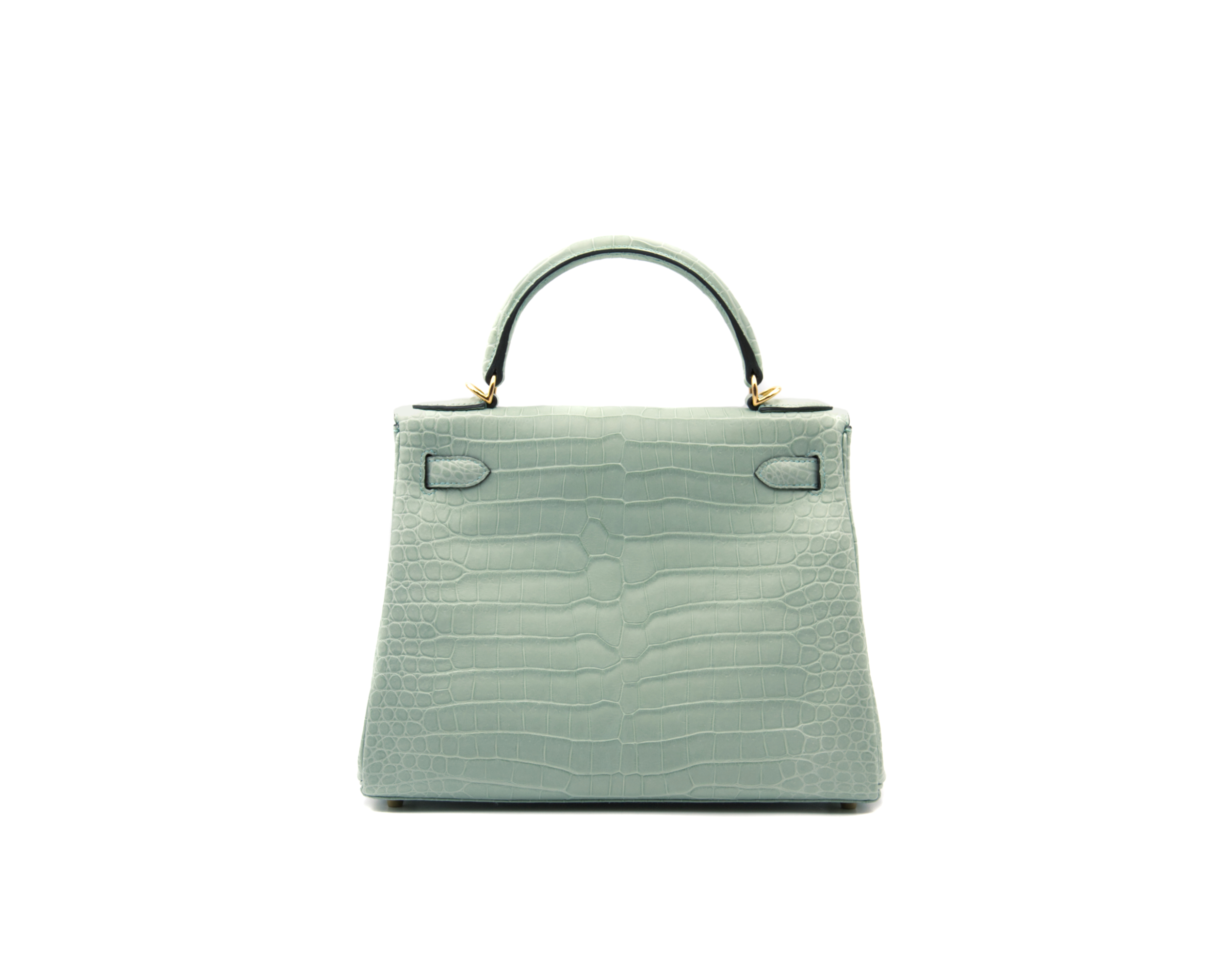 Hermès Kelly 28 Krokodil Porosus Vert d’Eau mit goldener Hardware – seltene Luxustasche in Aquagrün - back