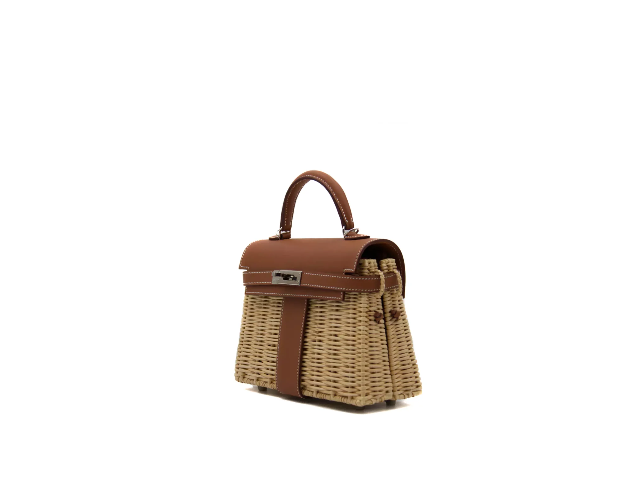Hermès Mini Picnic Kelly 20 en cuero Swift color Gold y mimbre con herrajes de paladio – bolso de colección exclusivo - profile