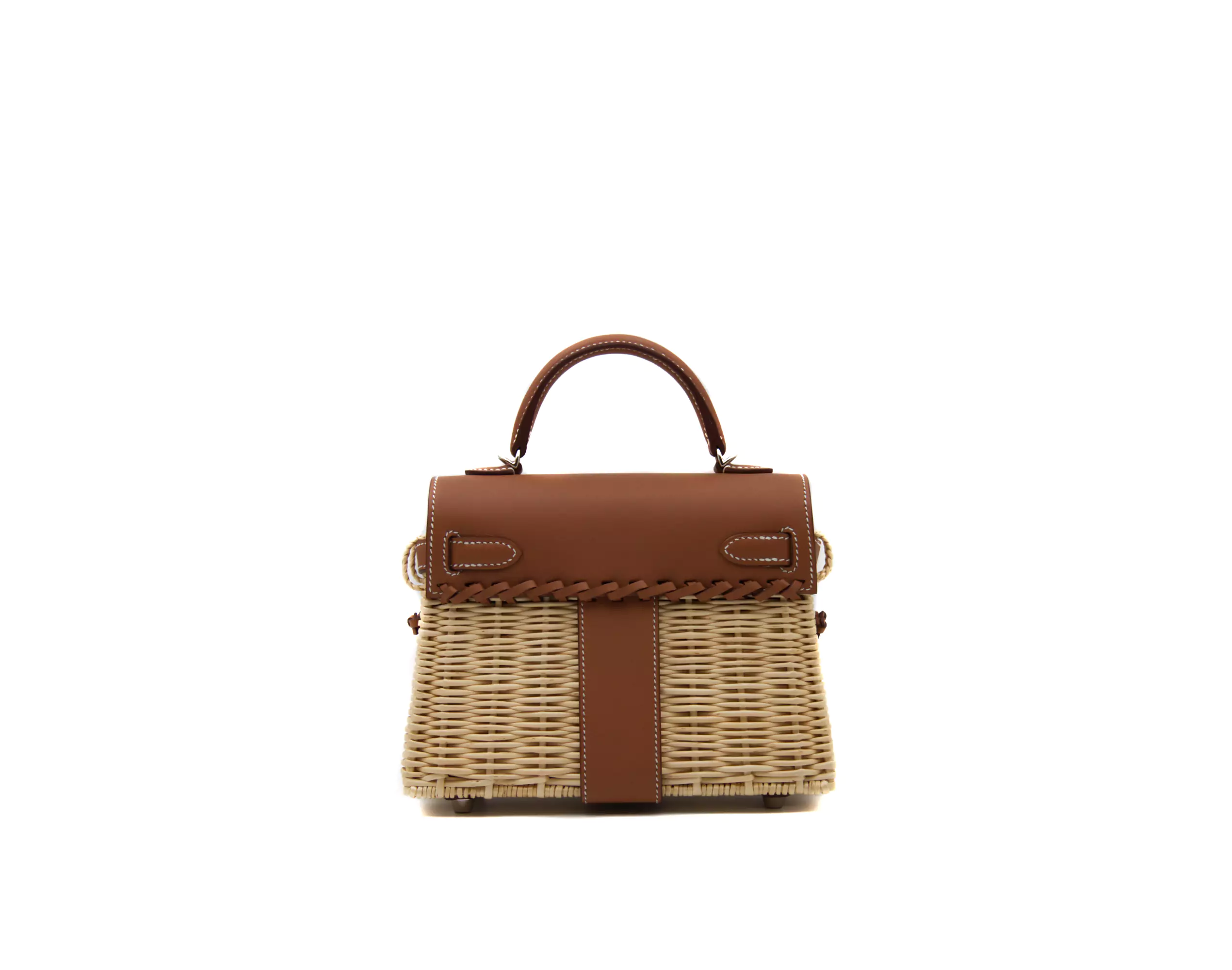 Hermès Mini Picnic Kelly 20 in Gold Swift-Leder und Korbgeflecht mit Palladium-Hardware – seltene Sammlertasche -back