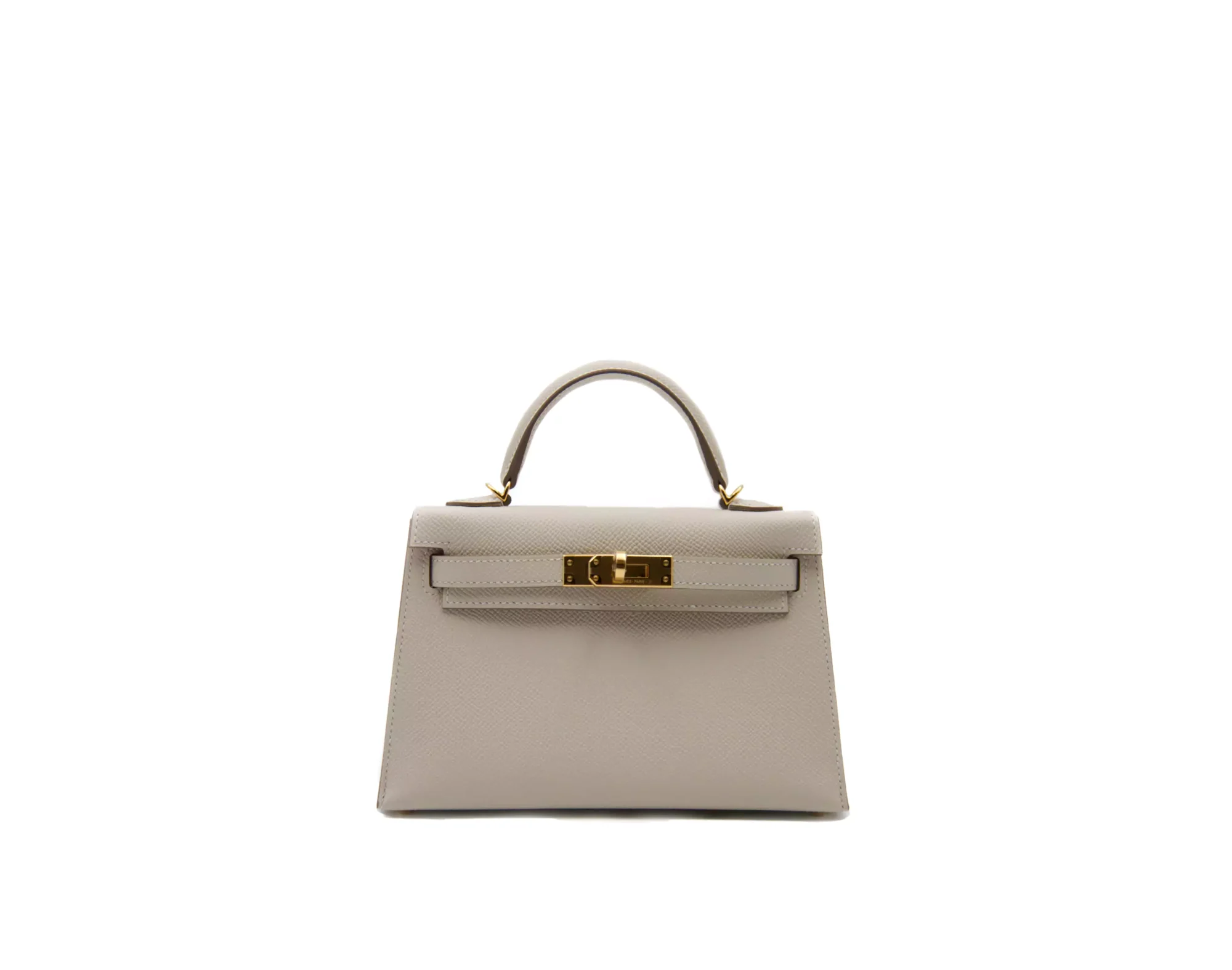 Hermès Kelly Mini Epsom HSS Craie y Rose Mexico con herrajes dorados – bolso de lujo por pedido especial - front