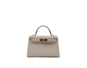 Hermès Kelly Mini Epsom HSS Craie y Rose Mexico con herrajes dorados – bolso de lujo por pedido especial - front