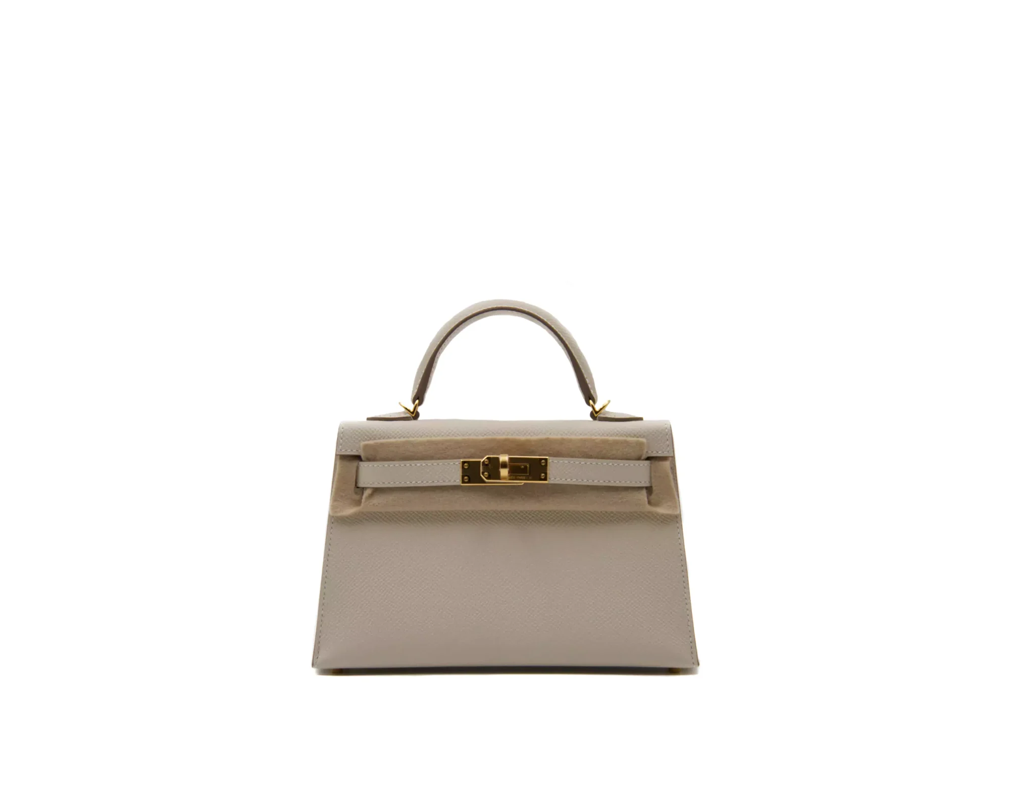 Hermès Kelly Mini Epsom HSS Craie y Rose Mexico con herrajes dorados – bolso de lujo por pedido especial- filz