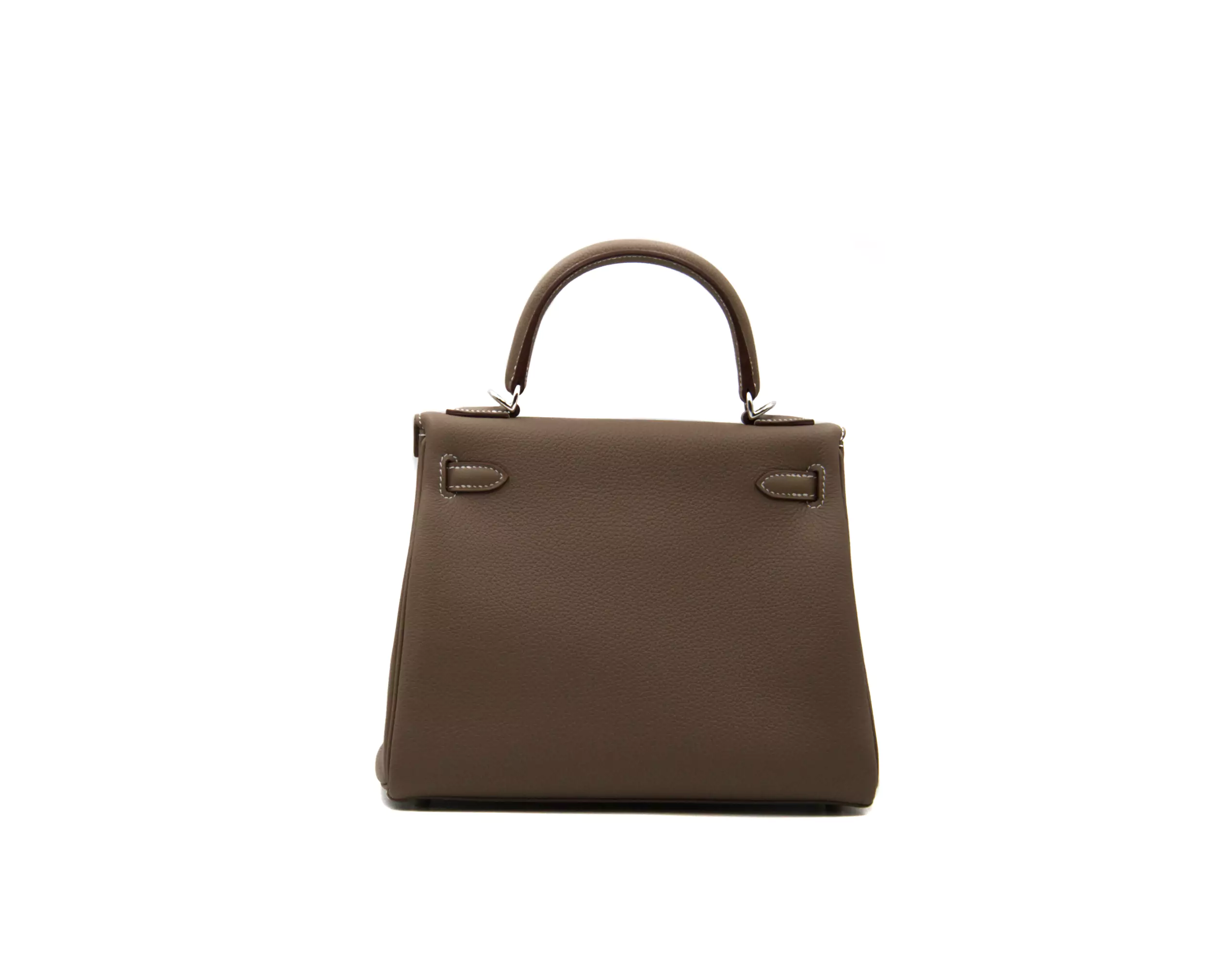 Hermès Kelly 25 Togo Etoupe mit Palladium-Hardware – ikonische kleine Luxustasche in Taupe-Grau - back
