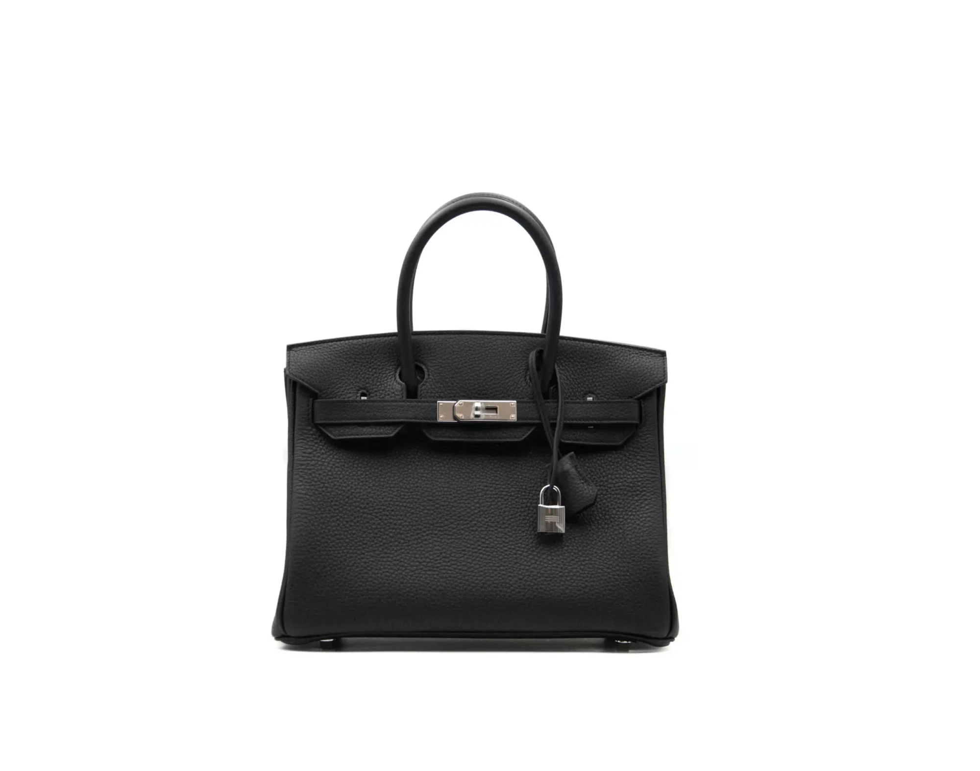 Hermès Birkin 30 Togo aus schwarzem Leder mit Palladium-Hardware – ikonische mittelgroße Luxustasche - clochette