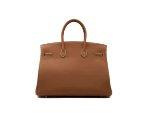 Hermès Birkin 35 Togo Gold mit Palladium-Hardware – ikonische Luxustasche im warmen Karamellton - back