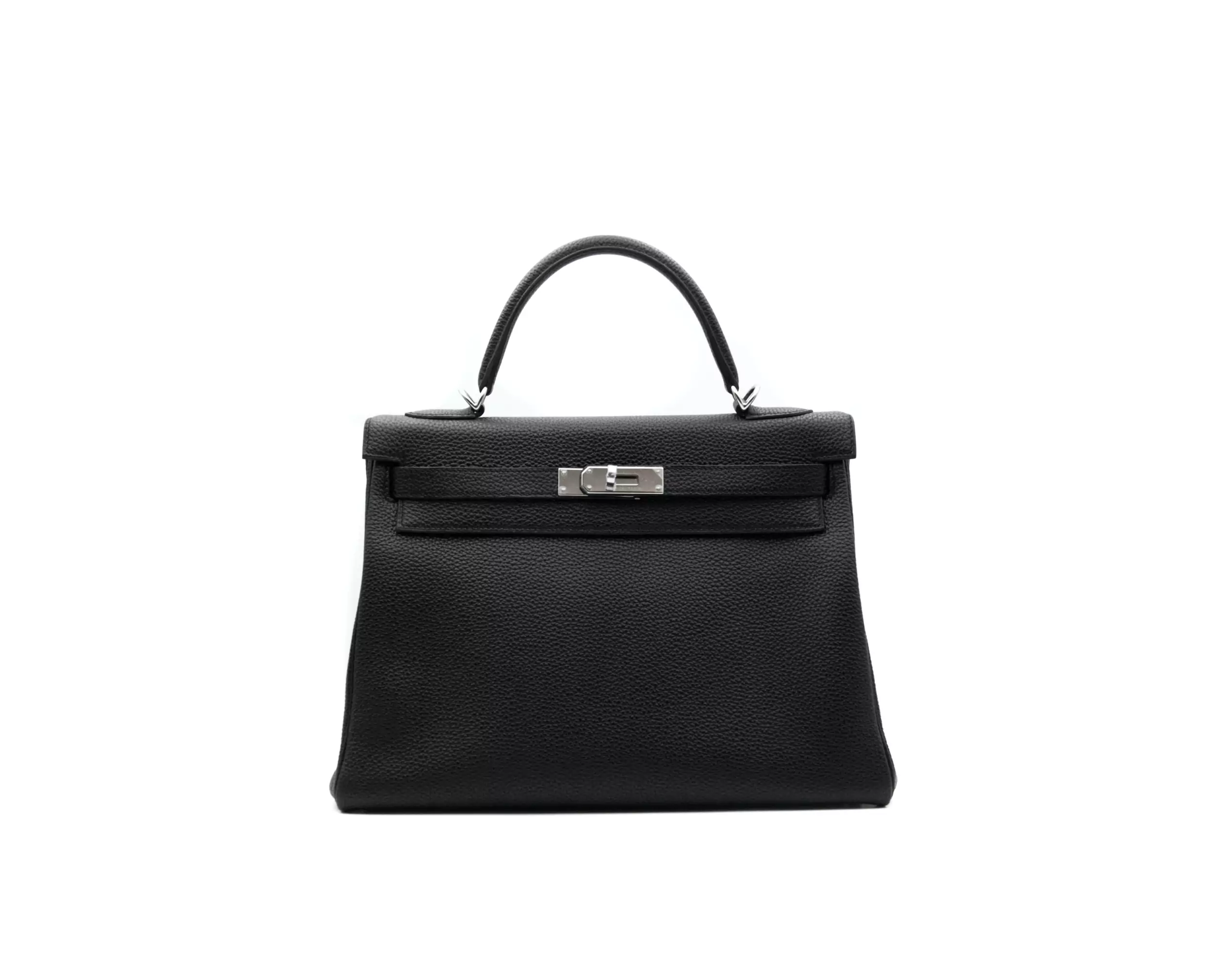Hermès Kelly 32 Schwarz aus Togo-Leder Retourne mit Palladium-Hardware – ikonische mittlere Luxustasche in klassischem Schwarz