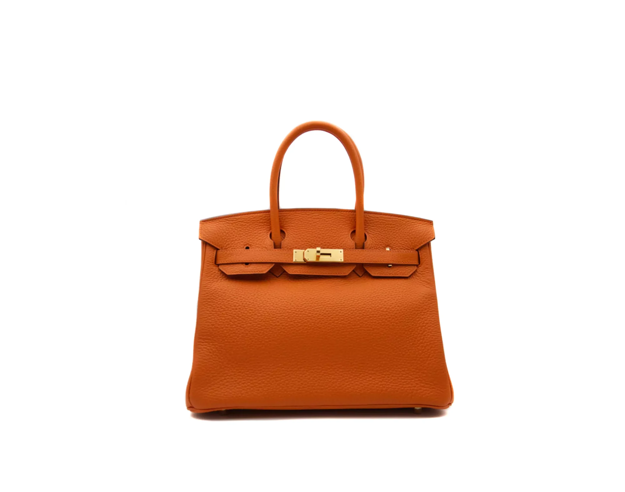 Hermès Birkin 30 Orange Taurillon Clémence leather with gold hardware – iconic medium luxury handbag in bright orange