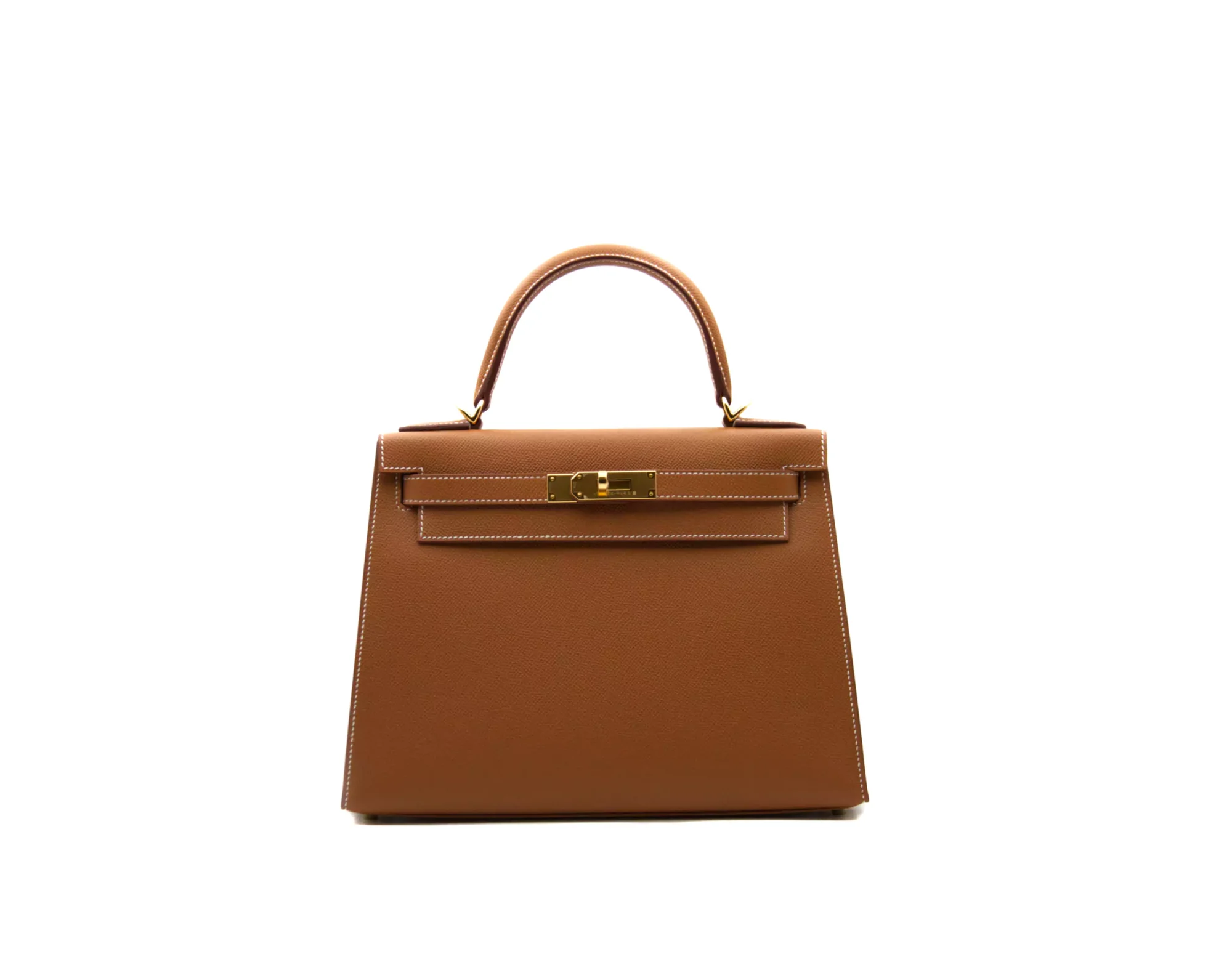 Hermès Kelly 28 Epsom Sellier in Gold leather with gold hardware – elegant structured luxury handbag in timeless tan brown - front