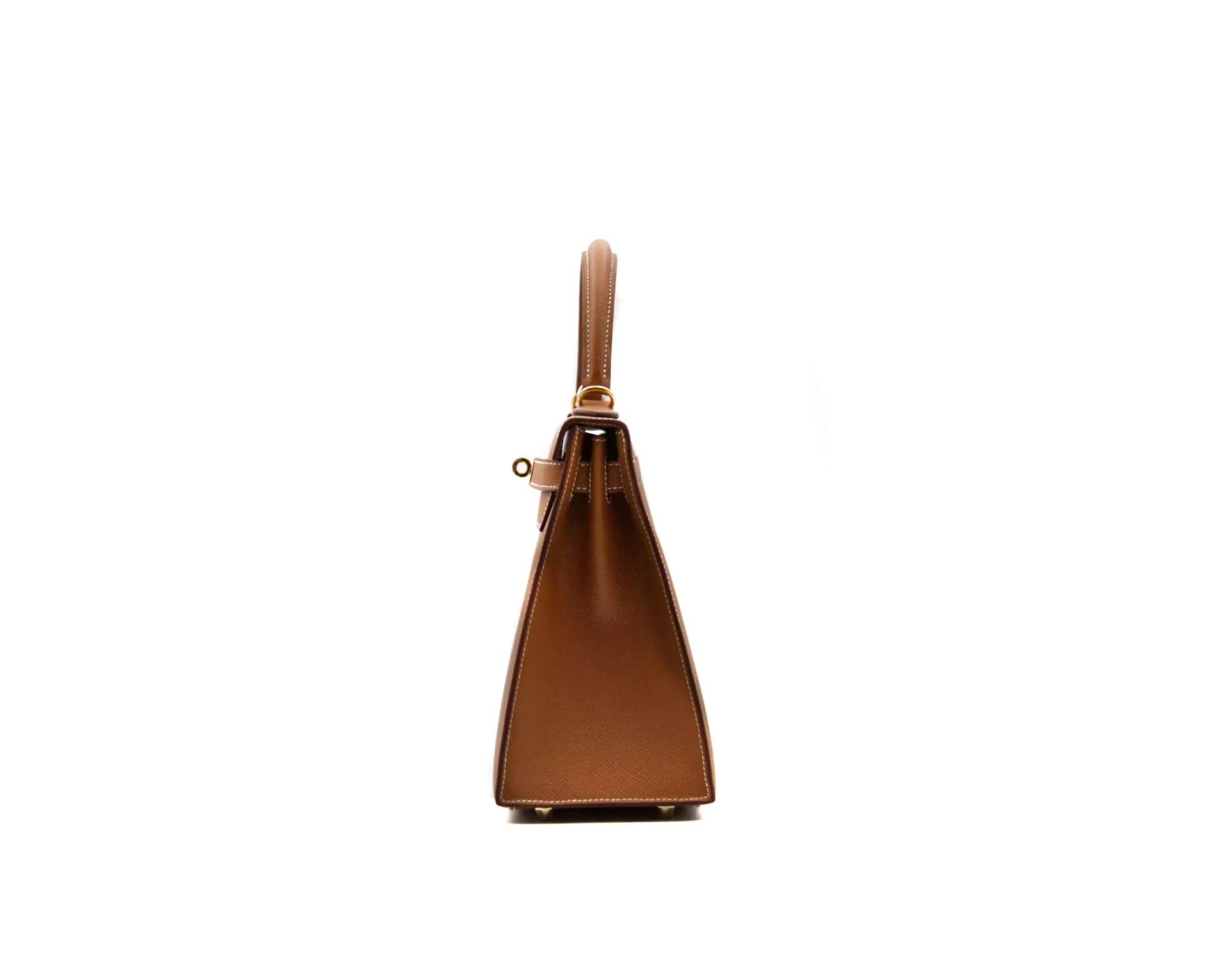 Hermès Kelly 28 Epsom Sellier in Gold leather with gold hardware – elegant structured luxury handbag in timeless tan brown -side