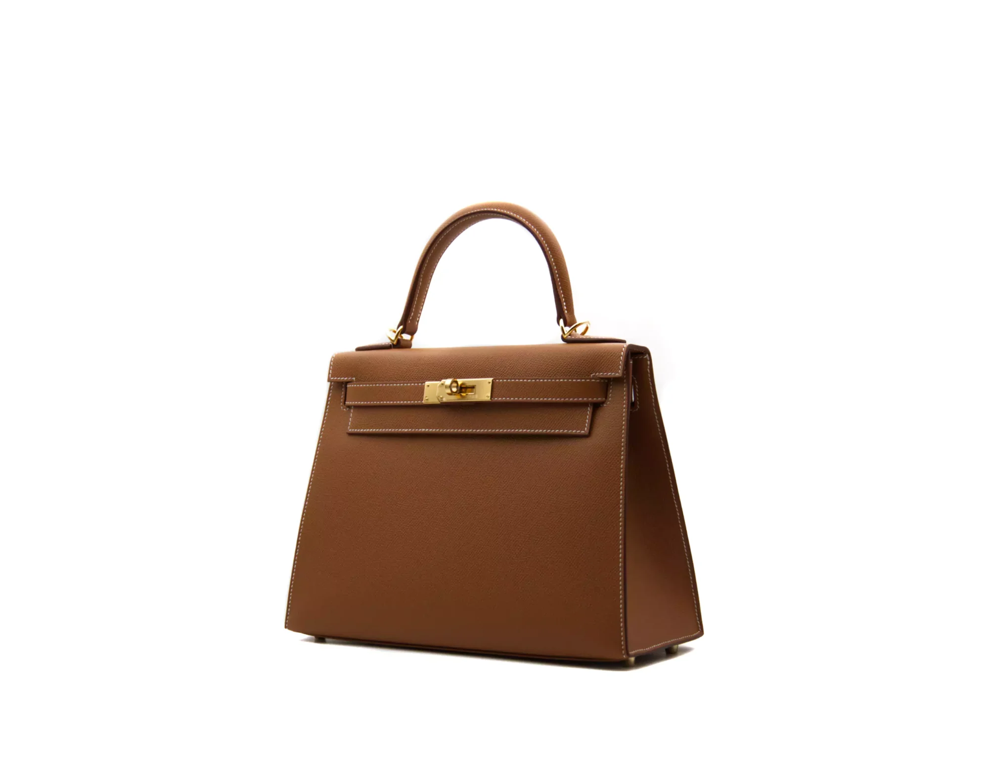 Hermès Kelly 28 Epsom Sellier in Gold leather with gold hardware – elegant structured luxury handbag in timeless tan brown - profile
