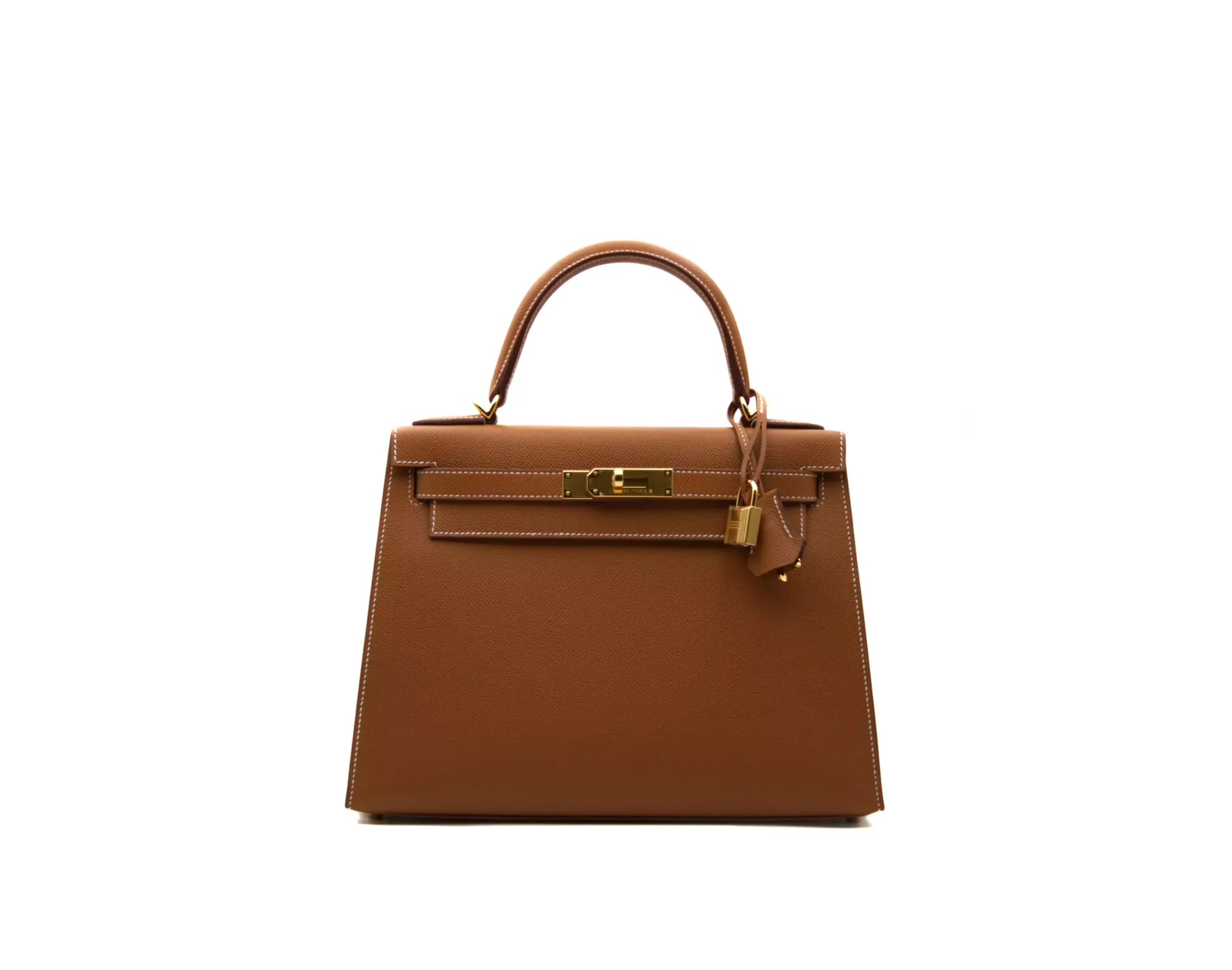 Hermès Kelly 28 Epsom Sellier in Gold leather with gold hardware – elegant structured luxury handbag in timeless tan brown -clochette