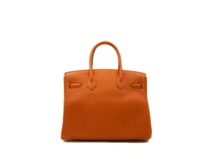 Hermès Birkin 30 Orange Taurillon Clémence leather with gold hardware – iconic medium luxury handbag in bright orange - back