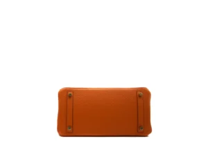 Hermès Birkin 30 Orange Taurillon Clémence leather with gold hardware – iconic medium luxury handbag in bright orange - bottom