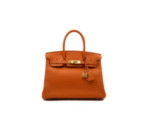 Hermès Birkin 30 Orange Taurillon Clémence leather with gold hardware – iconic medium luxury handbag in bright orange - clochette