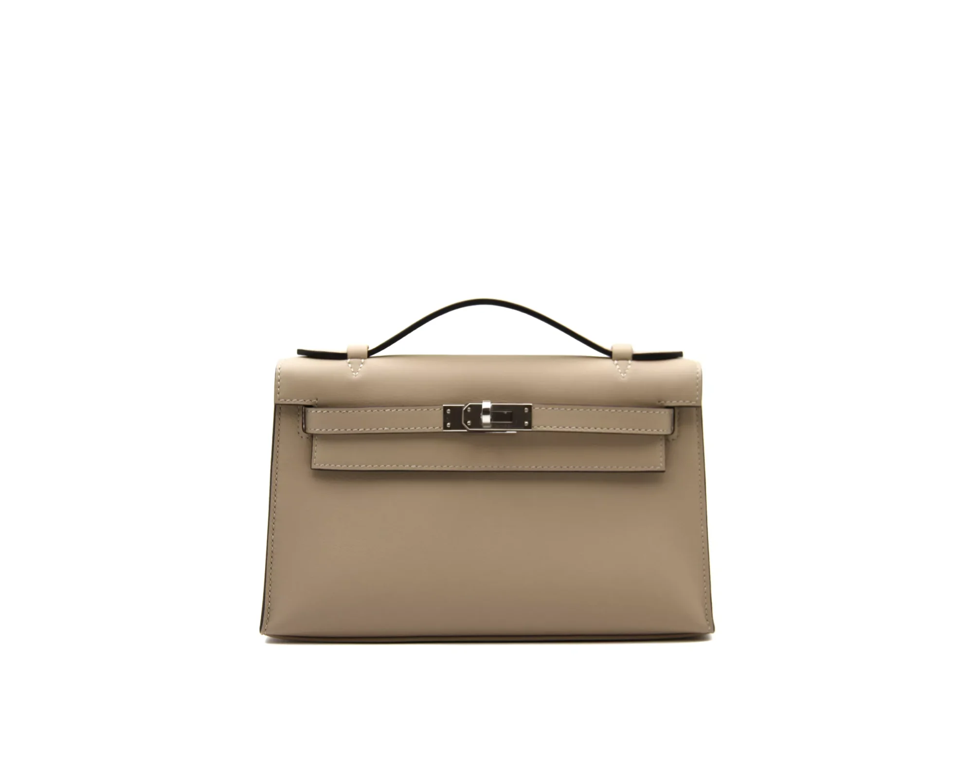Hermès Kelly Pochette Trench en cuero Swift con herrajes de paladio – bolso de lujo elegante en beige