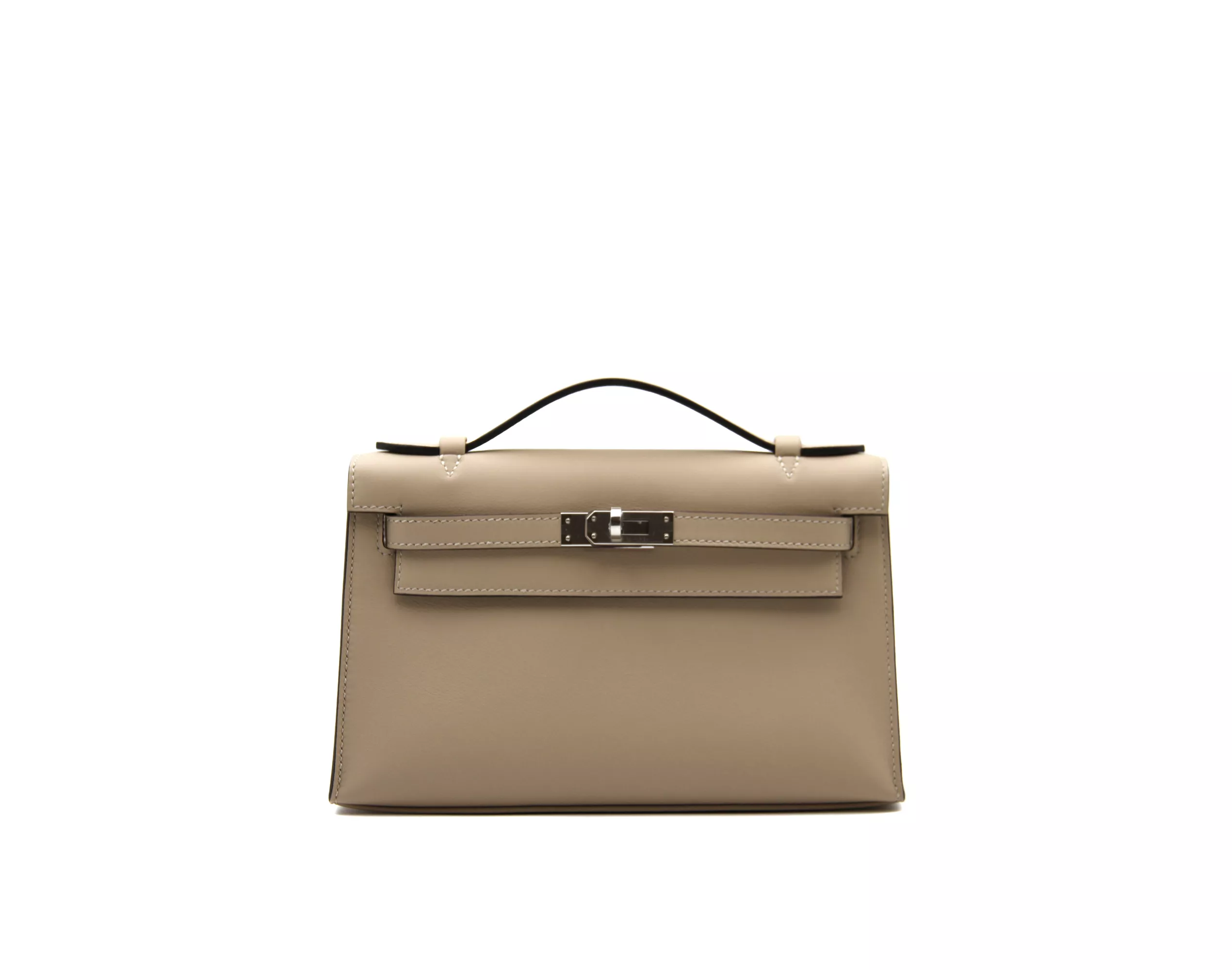 Hermès Kelly Pochette Trench en cuero Swift con herrajes de paladio – bolso de lujo elegante en beige