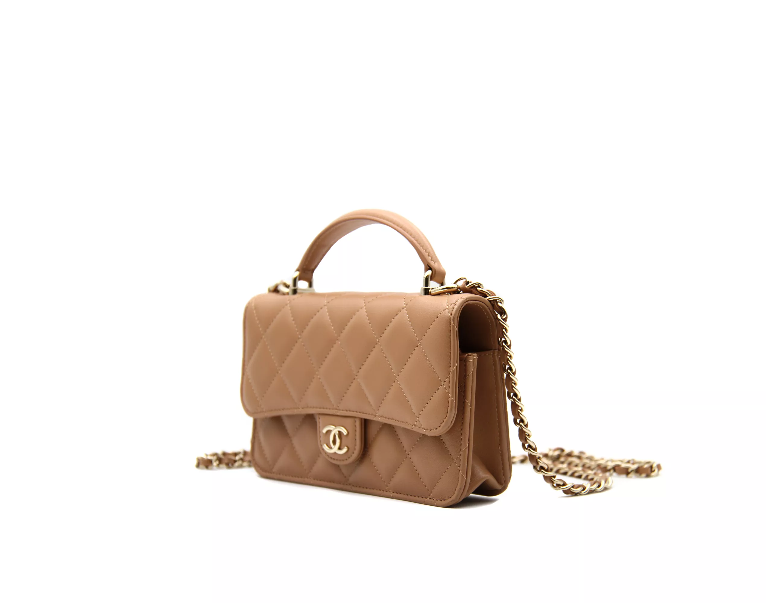 Chanel Mini Top Handle WOC Phone Holder Beige Gold HW