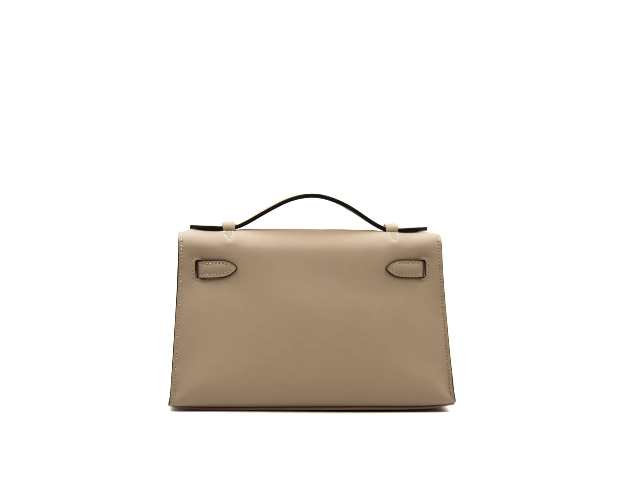 Hermès Kelly Pochette Trench en cuero Swift con herrajes de paladio – bolso de lujo elegante en beige - back