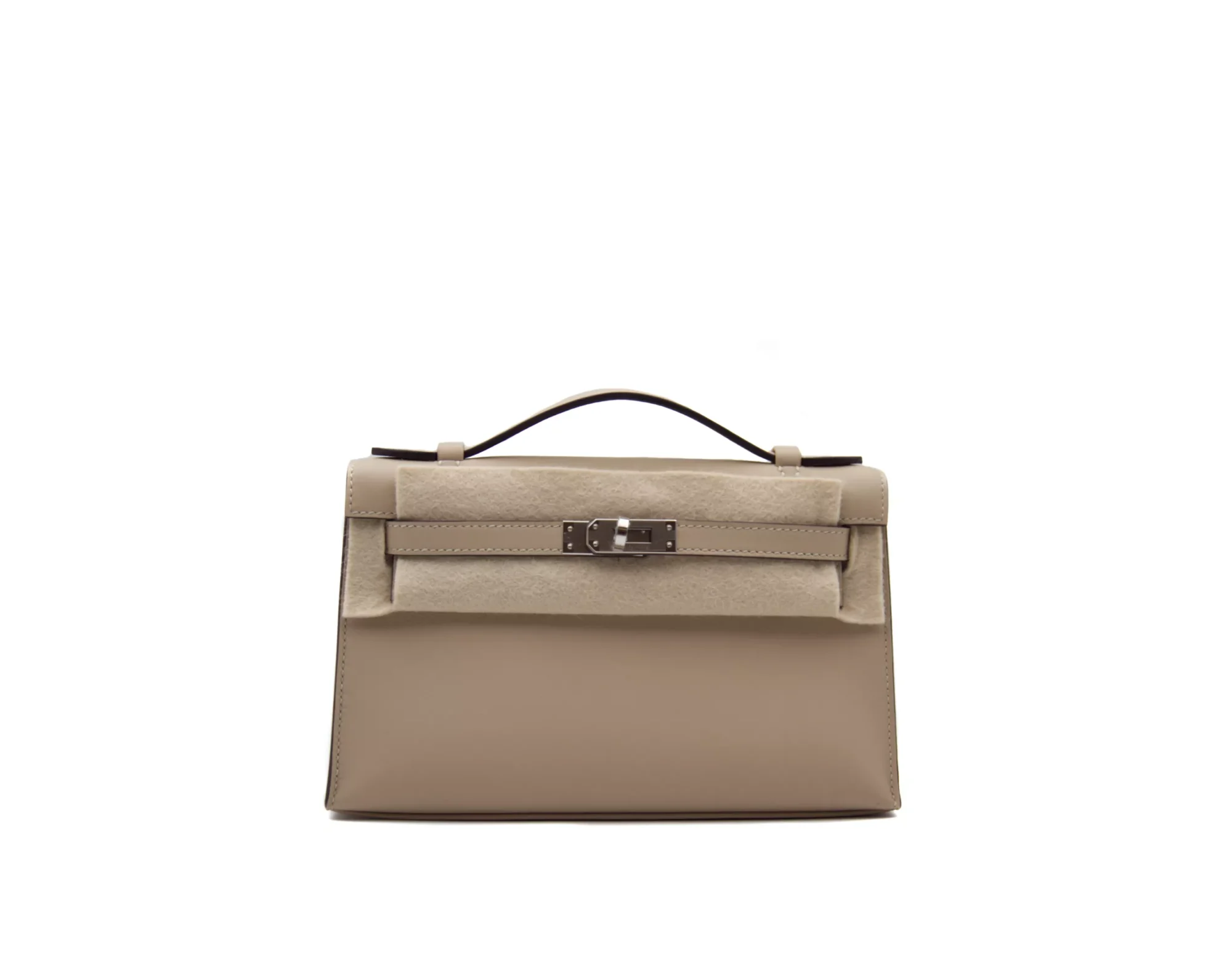 Hermès Kelly Pochette Trench en cuero Swift con herrajes de paladio – bolso de lujo elegante en beige - filz