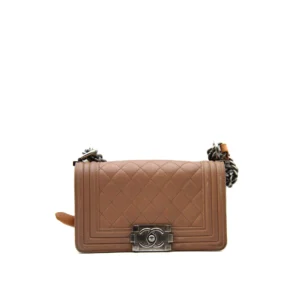 Small Boy Bag Beige Camel with Silver Hardware