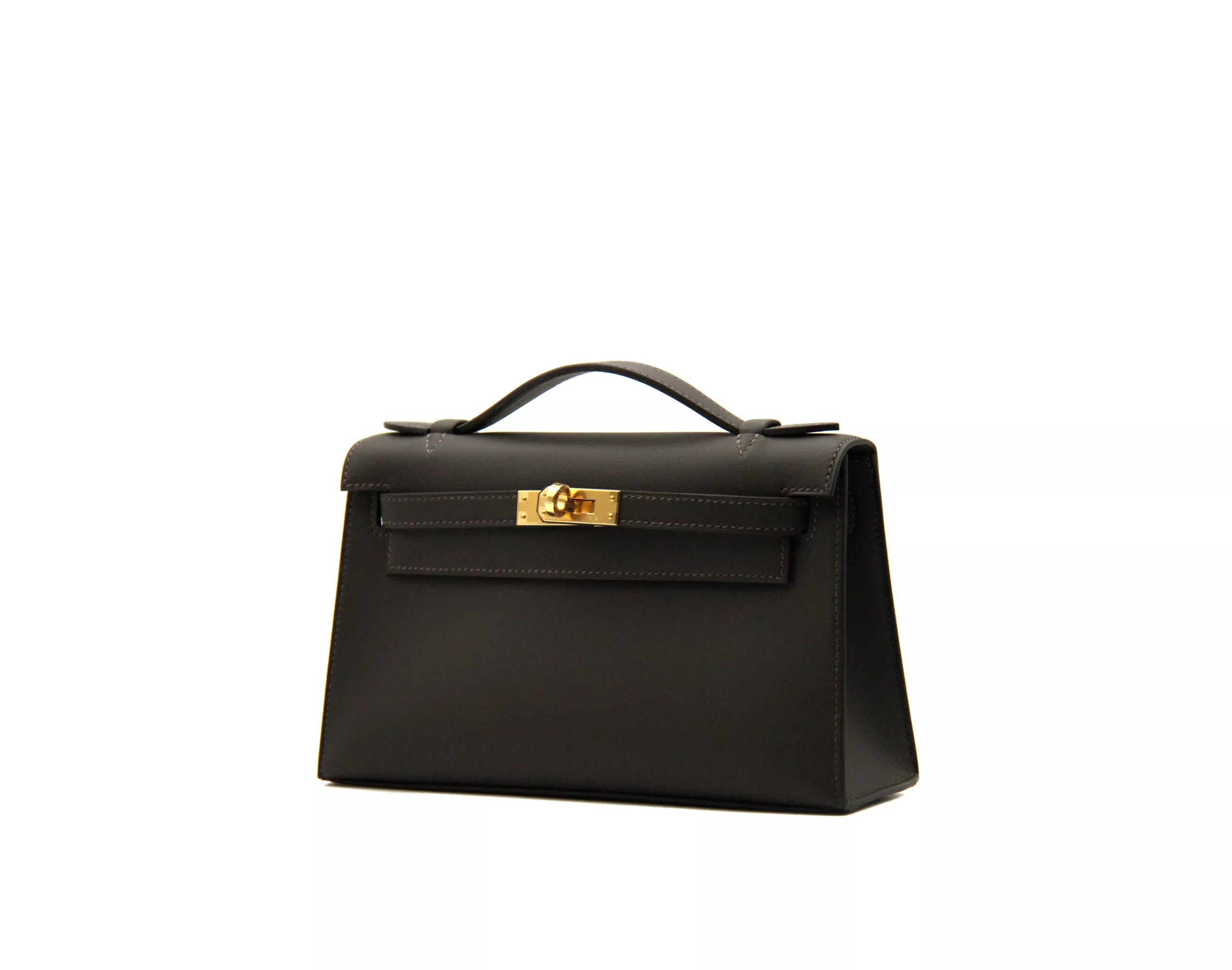 Hermès Kelly Pochette Swift Bai-Brun with Gold Hardware