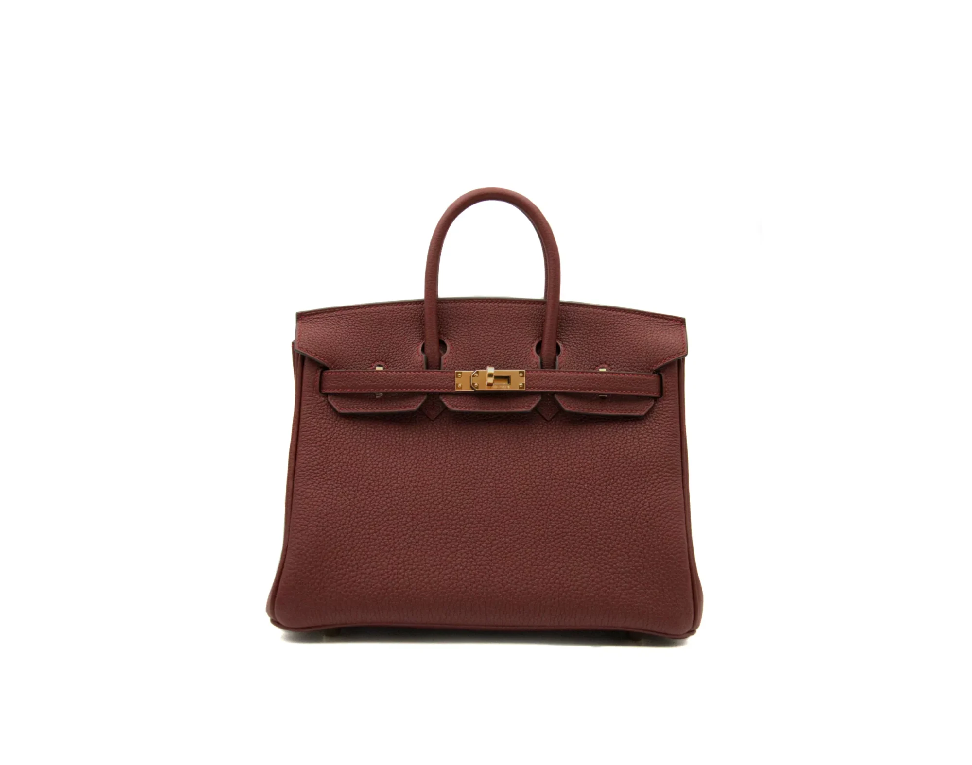 Hermès Birkin 25 Rouge H de cuero Togo con herrajes dorados – bolso de lujo icónico pequeño en rojo oscuro