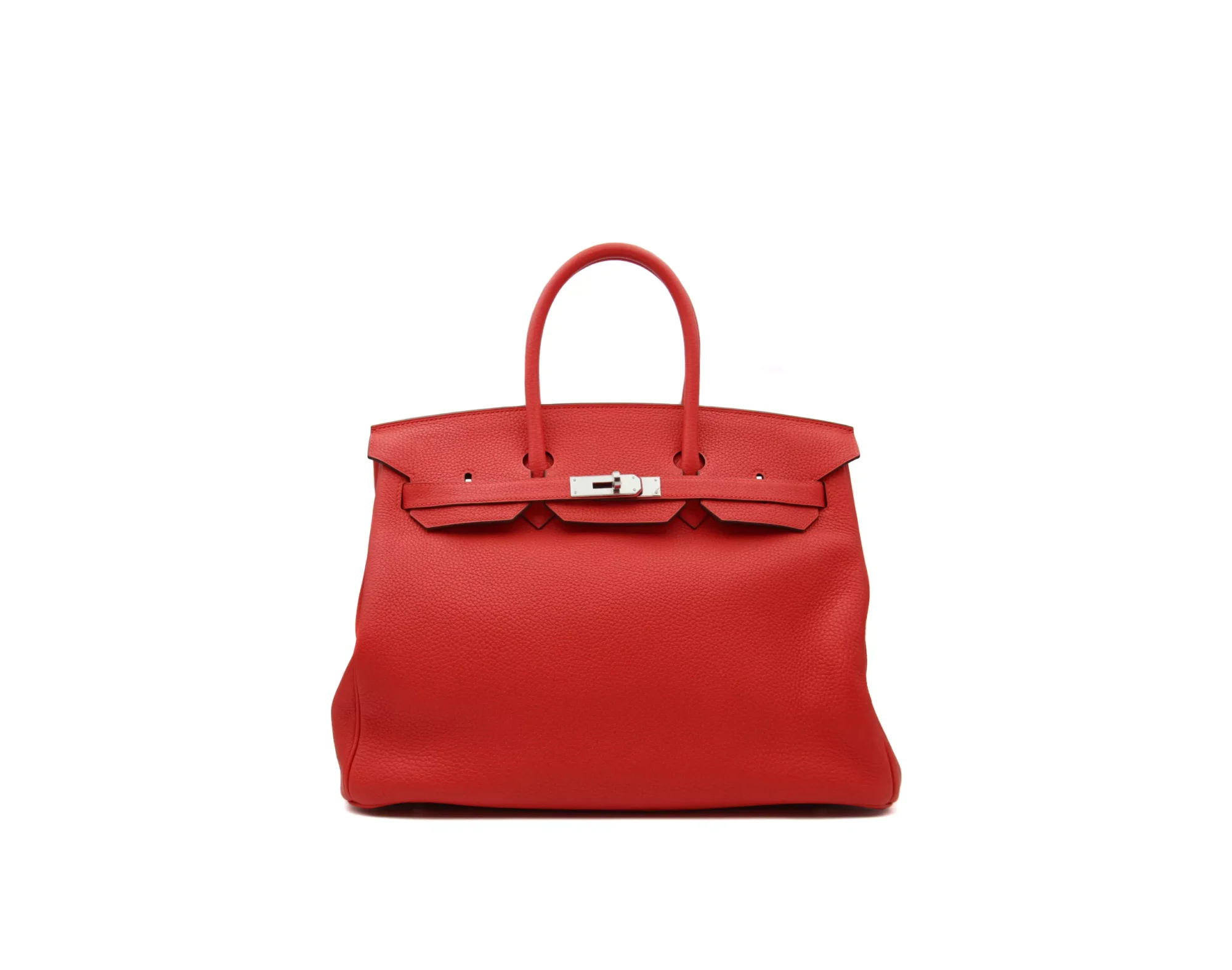 Hermès Birkin 35 Rouge Tomato Taurillon Clemence leather with palladium hardware – large luxury handbag in vibrant red