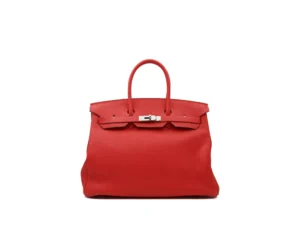 Hermès Birkin 35 Rouge Tomato Taurillon Clemence leather with palladium hardware – large luxury handbag in vibrant red