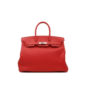 Hermès Birkin 35 Rouge Tomato Taurillon Clemence leather with palladium hardware – large luxury handbag in vibrant red