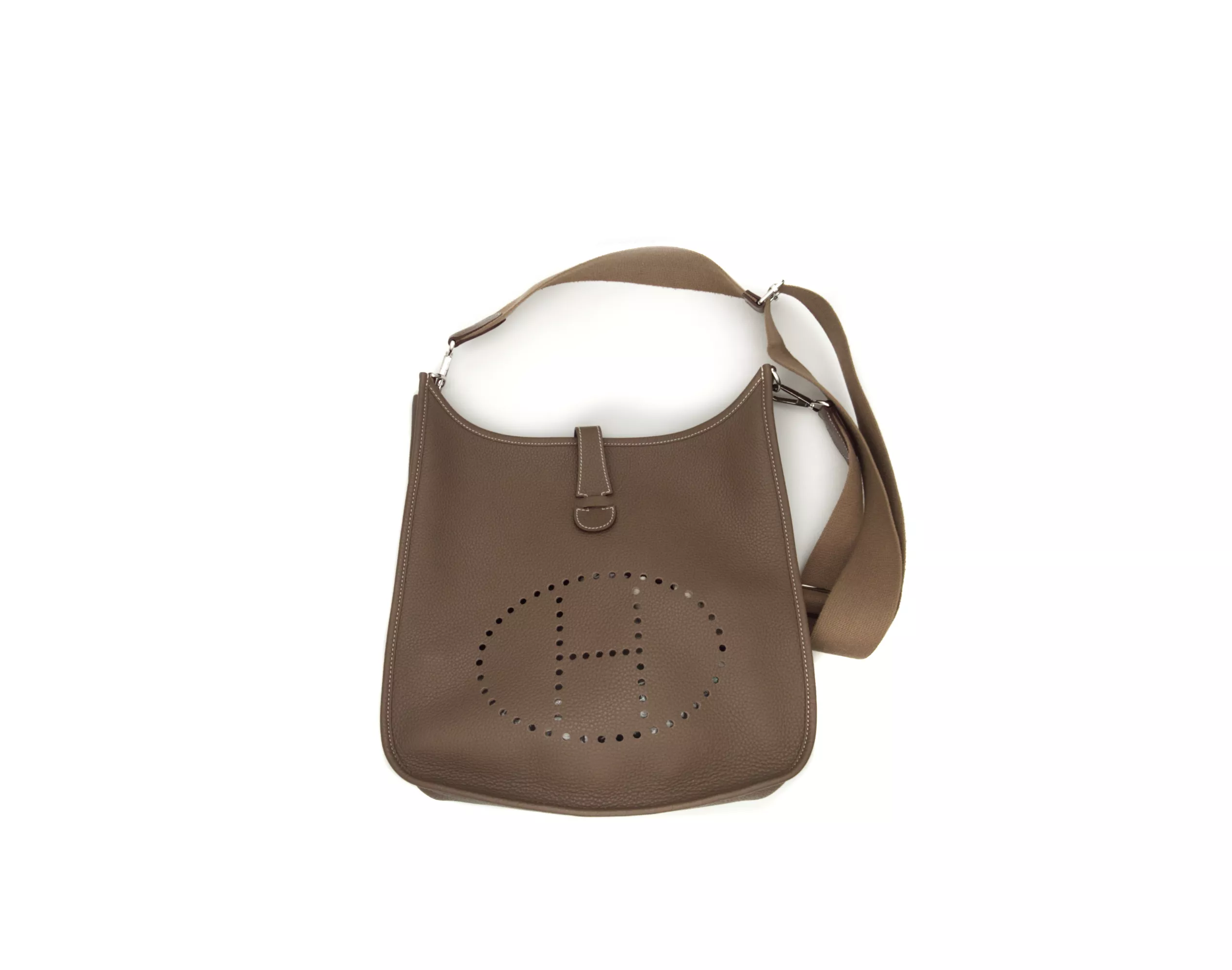 Herm&egrave;s Evelyne III 33 Clemence Leder in Etoupe mit Palladium-Hardware &ndash; gro&szlig;e luxuri&ouml;se Crossbody-Tasche in Taupe