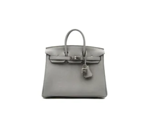 Hermès Birkin 25 Togo Gris Pantin with palladium hardware – compact luxury handbag in grey - clochette