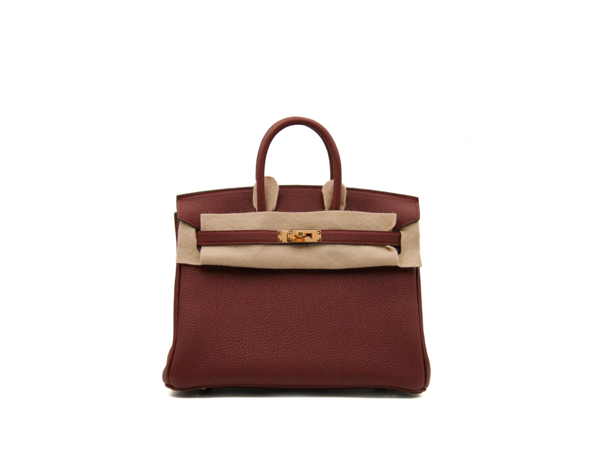 Hermès Birkin 25 Rouge H de cuero Togo con herrajes dorados – bolso de lujo icónico pequeño en rojo oscuro - filz