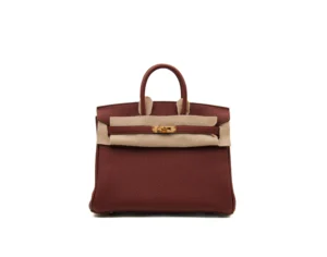 Hermès Birkin 25 Rouge H de cuero Togo con herrajes dorados – bolso de lujo icónico pequeño en rojo oscuro - filz