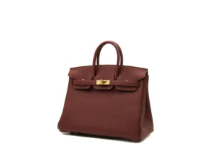 Hermès Birkin 25 Rouge H de cuero Togo con herrajes dorados – bolso de lujo icónico pequeño en rojo oscuro - profile