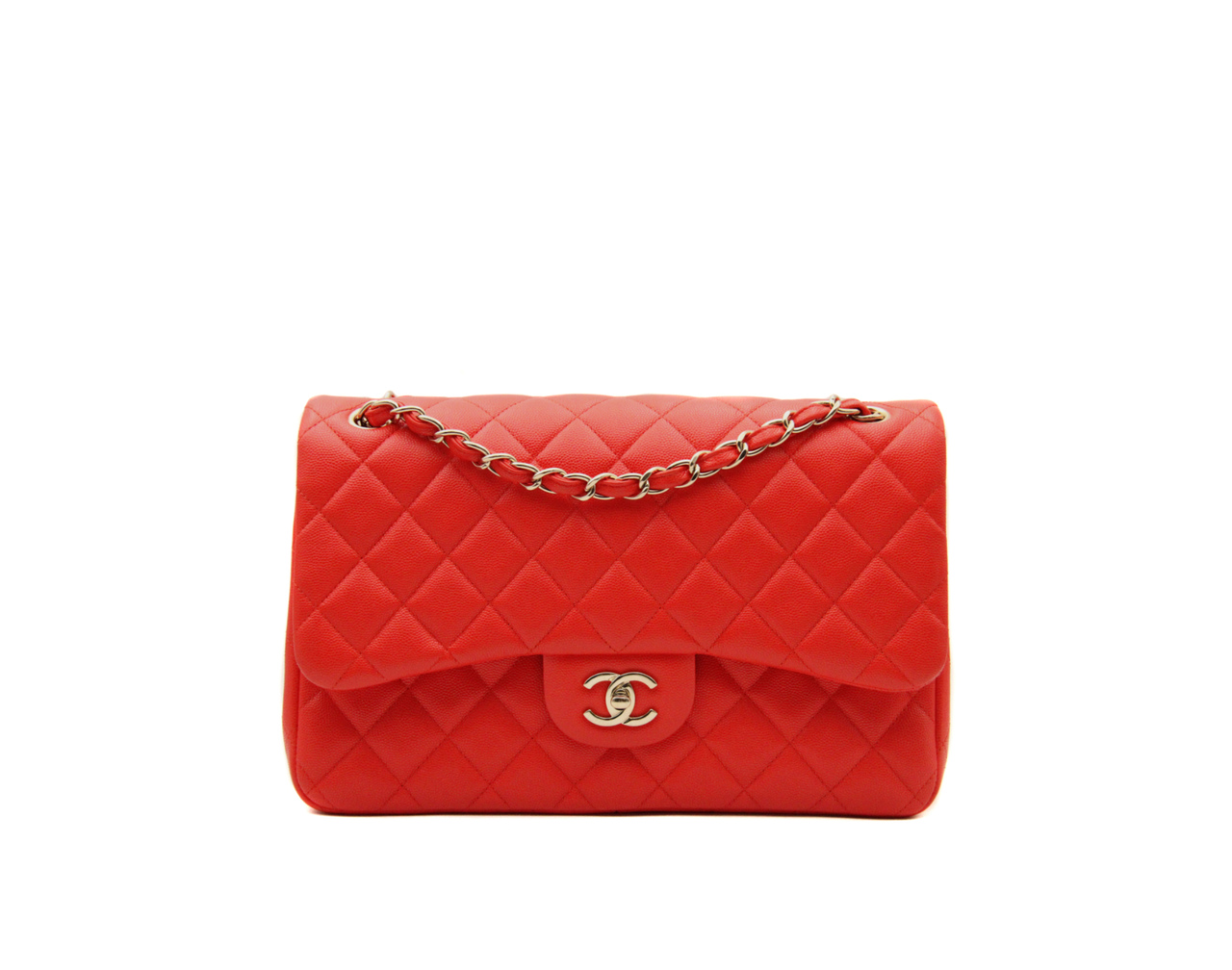 Chanel Timeless Jumbo Double Flap de cuero caviar rojo con herrajes dorados &ndash; bolso de lujo ic&oacute;nico grande