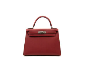 Hermès Kelly 28 Rouge Grenat de cuero Epsom Sellier con herrajes de paladio – bolso de lujo estructurado en rojo burdeos